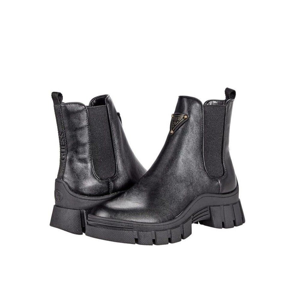 GUESS Womens 10 M Black Hestia Faux Leather Pull On Platform Boots DISPLAY PE5